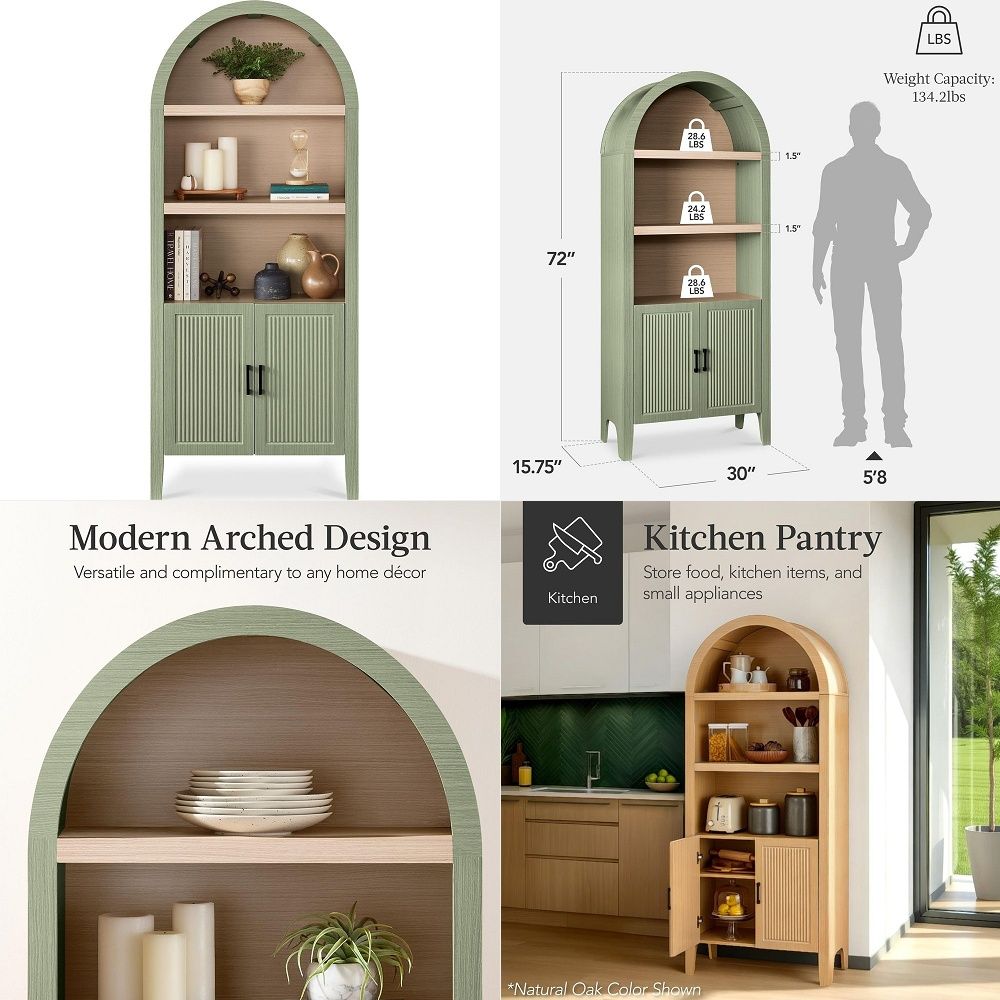 Storage - ตู้เก็บของครัวทรงโค้งสูง 71 นิ้ว สไตล์โมเดิร์นฟาร์มเฮาส์ ทำจากไม้ พร้อมลิ้นชักขนาดใหญ่