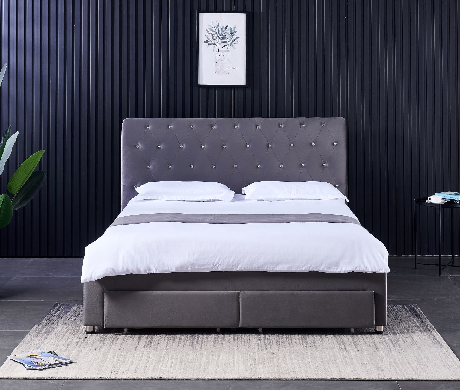 King Size Bed Frame With Storage Drawers - โครงเตียงคู่ทันสมัยพร้อมลิ้นชักเก็บของ 4 ช่อง เตียงขนาดคิงไซส์สำหรับเฟอร์นิเจอร์ห้องนอน