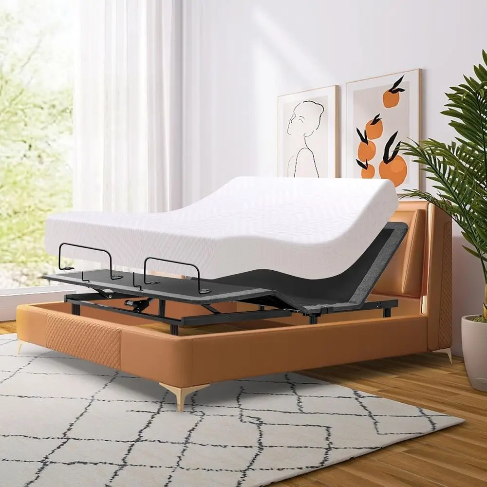 Memory Foam Mattress In A Box Queen - เตียงปรับระดับไฟฟ้าขนาดควีนไซส์ พร้อมที่นอนเมมโมรี่โฟมเจลสีเทา 8 ชั้น ความแน่นปานกลาง พร้อมฐานรองที่นอน