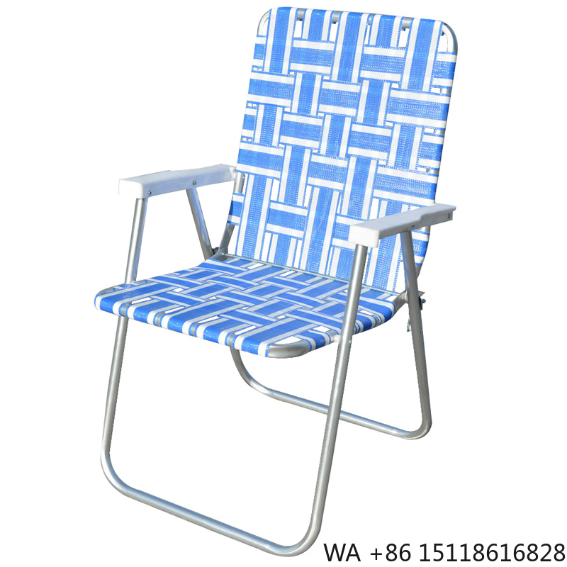 Outdoor Furniture - เก้าอี้สนามพับได้แบบมีโครงตาข่าย เก้าอี้ชายหาดสำหรับตั้งแคมป์ในสวน สีฟ้า