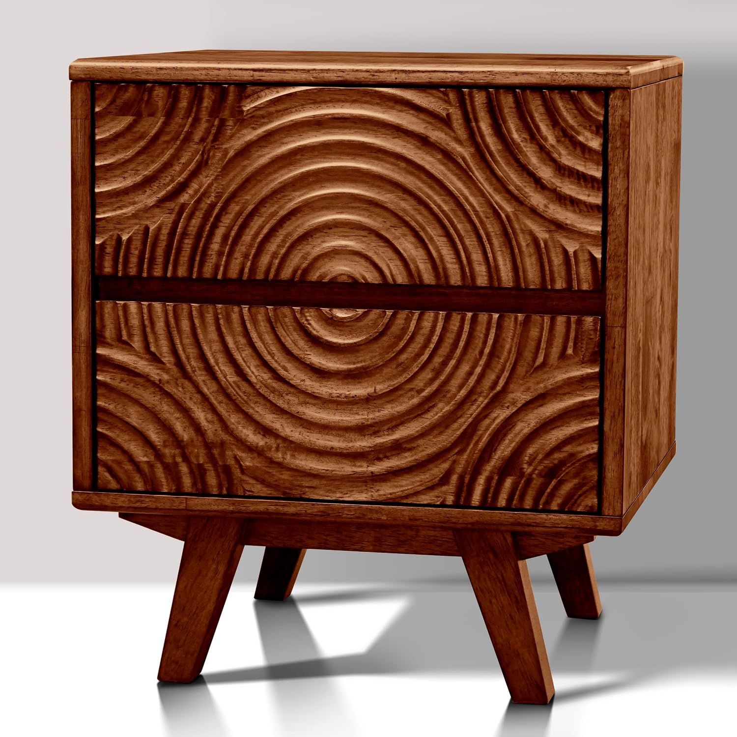 Solid Wood Nightstand 2 Drawers - โต๊ะข้างเตียงไม้เนื้อแข็งอะคาเซียพร้อมลิ้นชัก 2 ช่อง, โต๊ะข้างเตียงสีวอลนัทสำหรับห้องนอน, สามารถปรับแต่งได้