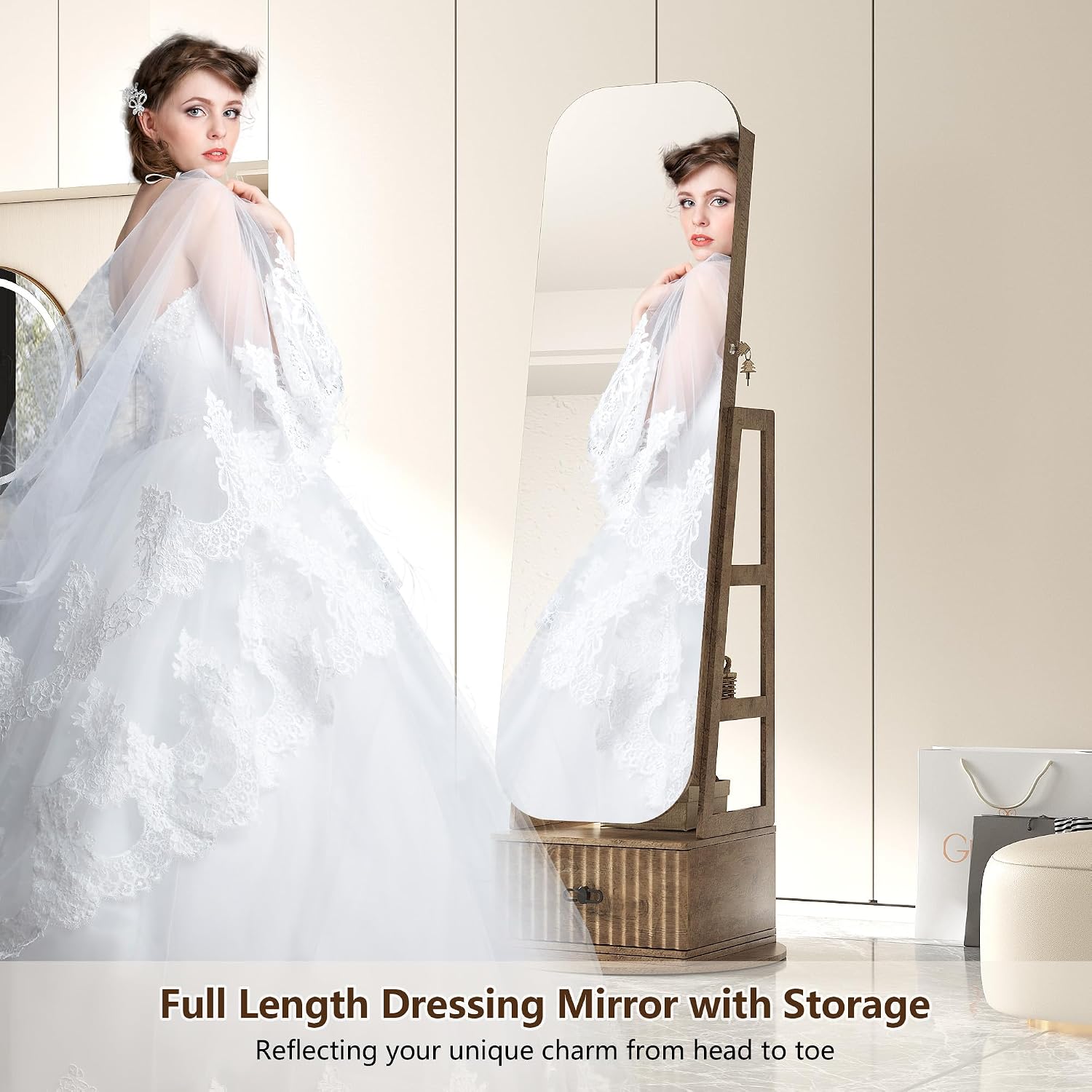 ตู้เก็บเครื่องประดับแบบหมุนได้ - Full Length Mirror Jewelry Armoire บทวิจารณ์และราคา