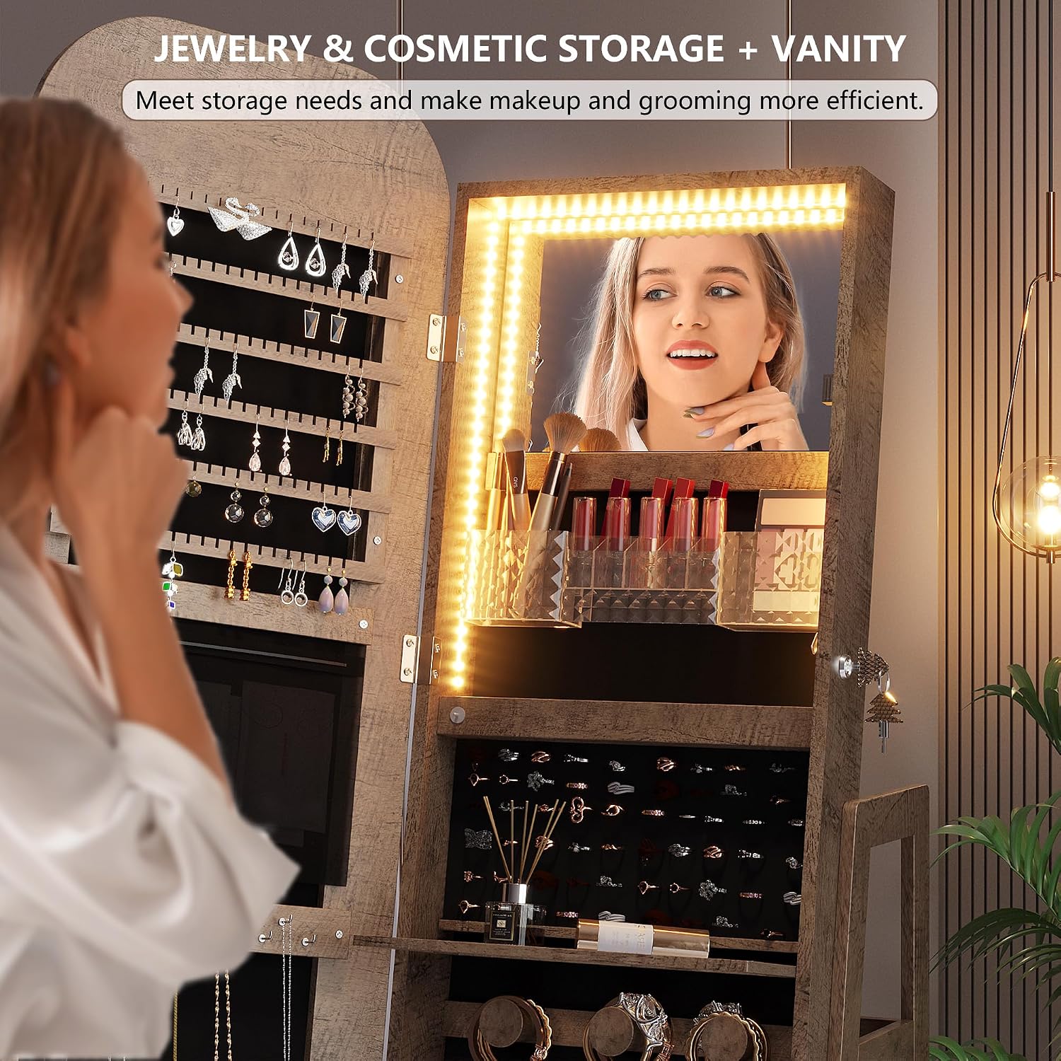 ตู้เก็บเครื่องประดับแบบหมุนได้ - Full Length Mirror Jewelry Armoire บทวิจารณ์และราคา