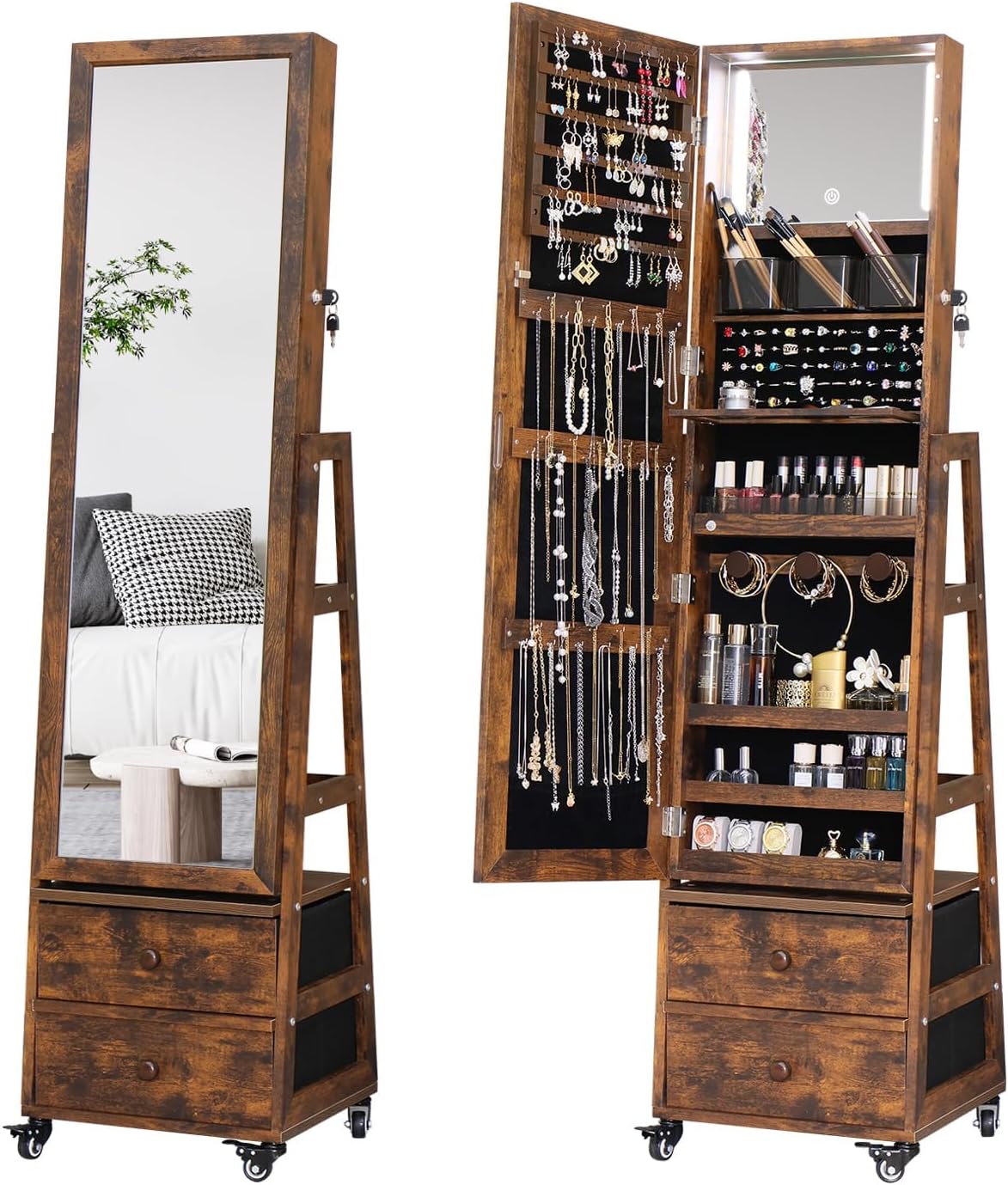 ตู้เก็บเครื่องประดับแบบหมุนได้ - Full Length Mirror Jewelry Armoire บทวิจารณ์และราคา