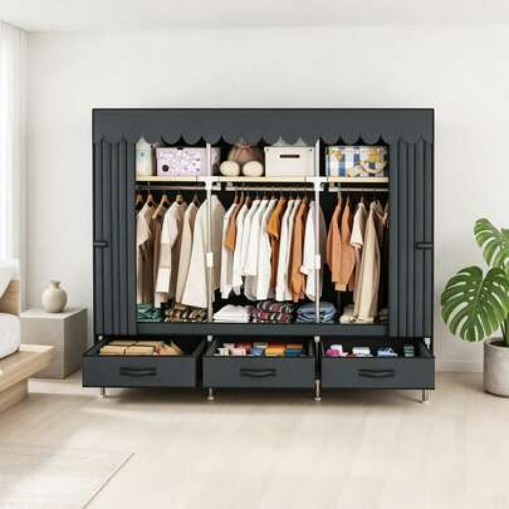 ตู้เสื้อผ้าแบบพกพาพร้อมโครงเหล - Wardrobe Closet Portable Fabric Cover บทวิจารณ์และราคา