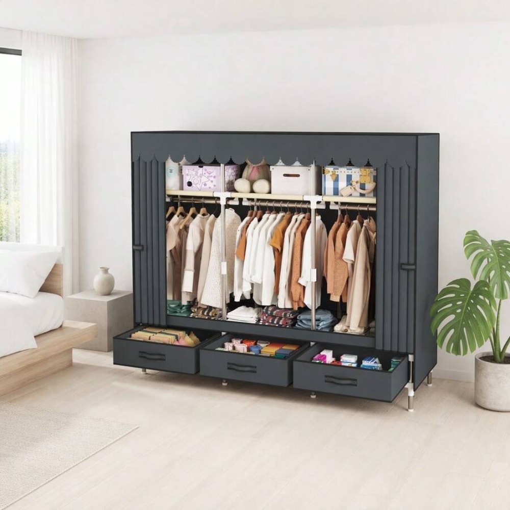 ตู้เสื้อผ้าแบบพกพาพร้อมโครงเหล - Wardrobe Closet Portable Fabric Cover บทวิจารณ์และราคา