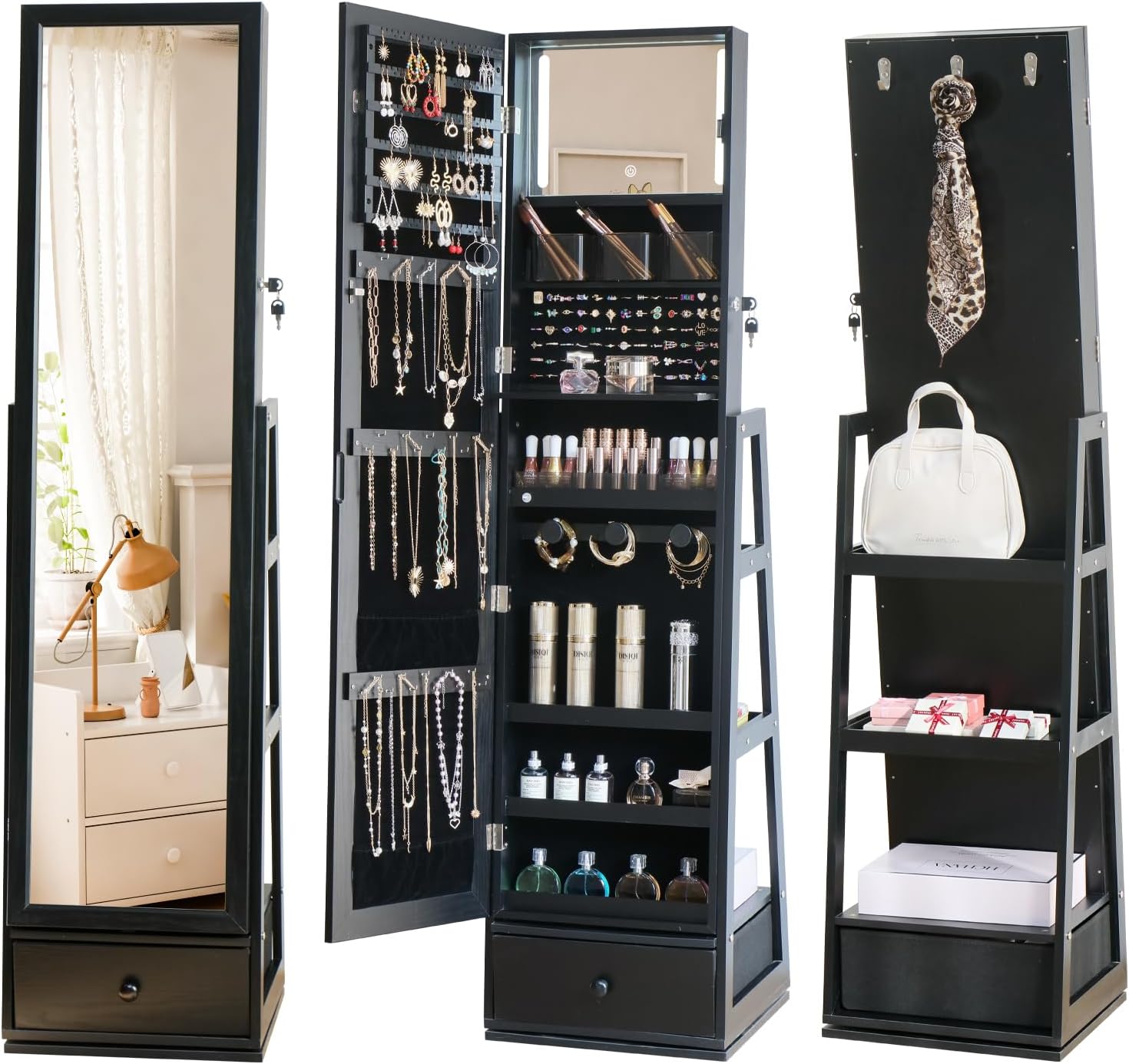 ตู้เก็บเครื่องประดับแบบตั้งพื้ - Full Length Mirror Jewelry Armoire บทวิจารณ์และราคา