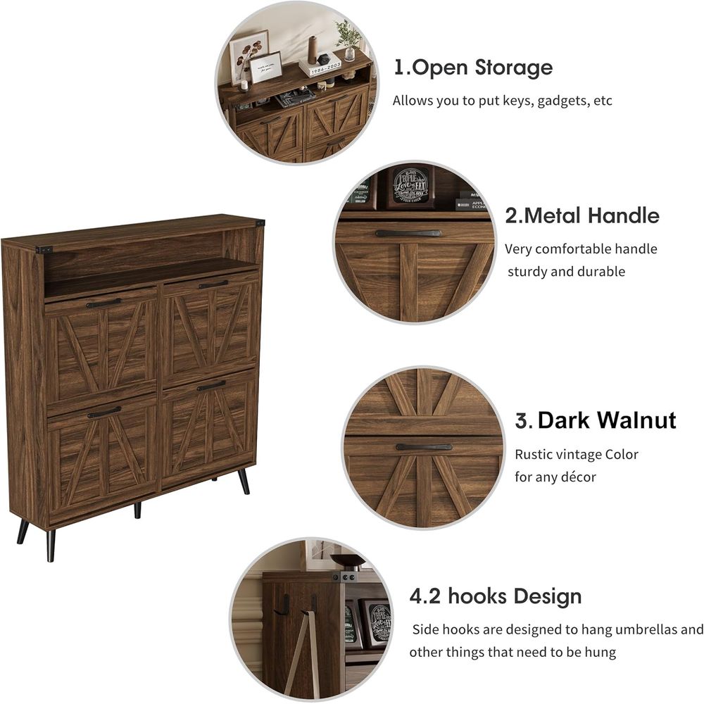 ตู้เก็บรองเท้าแบบมี 4 ชั้น, ตู - Shoe Rack Cabinet Narrow Entryway บทวิจารณ์และราคา