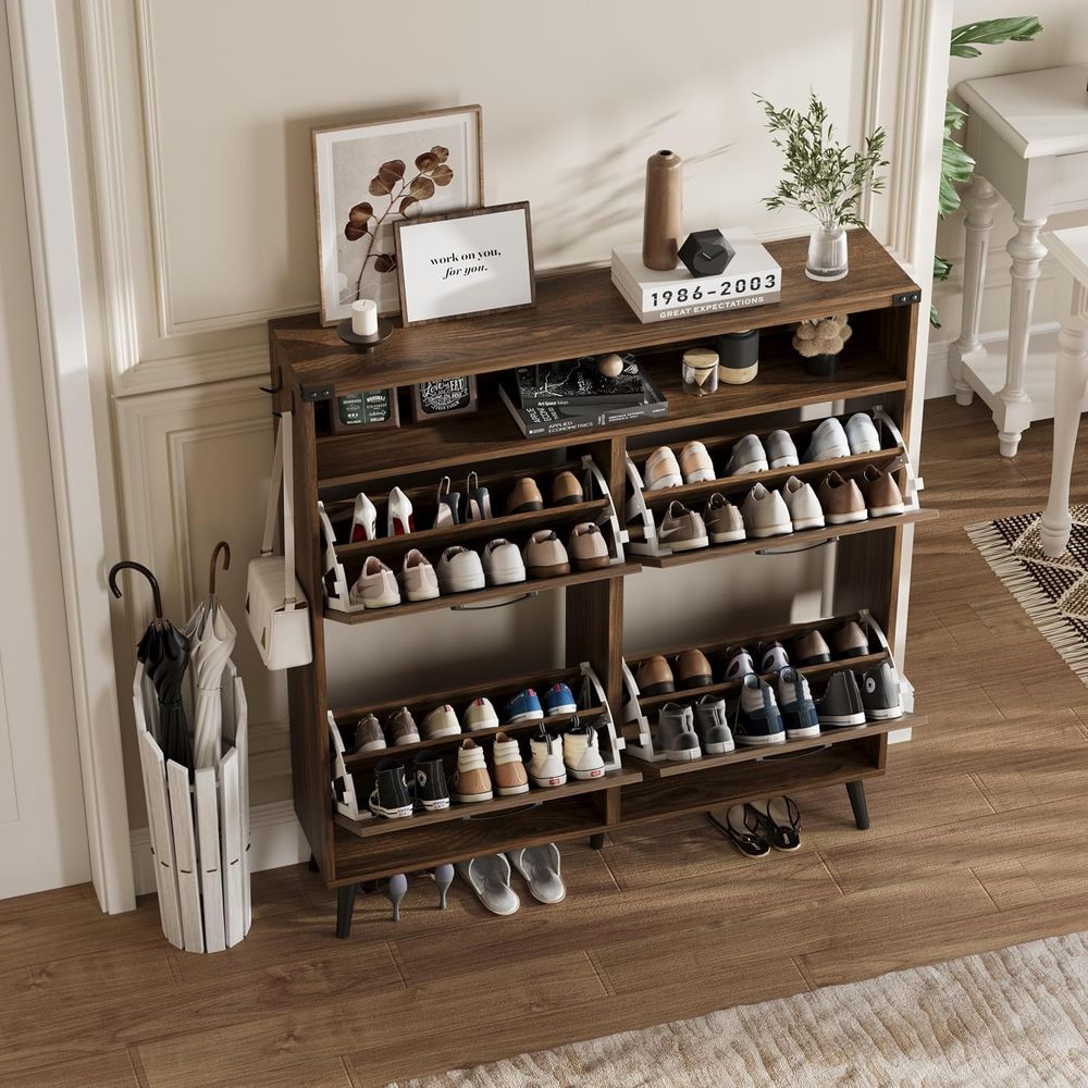 ตู้เก็บรองเท้าแบบมี 4 ชั้น, ตู - Shoe Rack Cabinet Narrow Entryway บทวิจารณ์และราคา