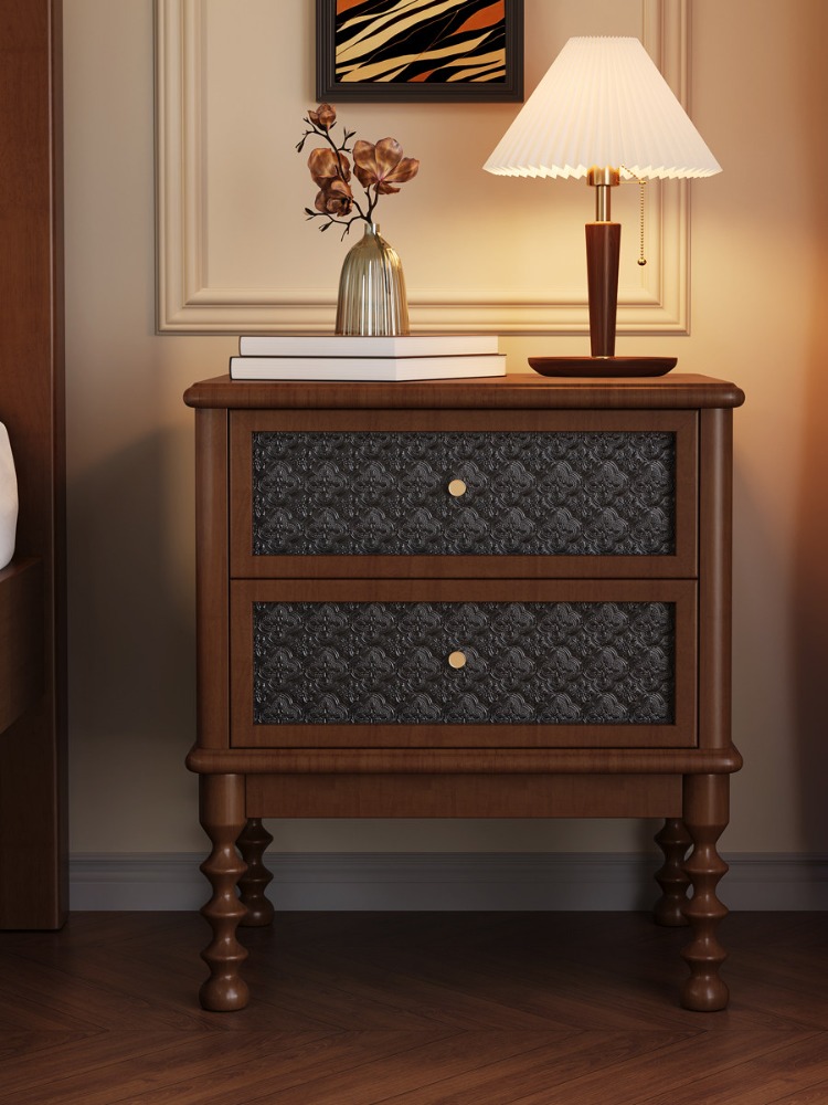 โต๊ะข้างเตียงสไตล์วินเทจ กระจก - Solid Wood Nightstand 2 Drawers บทวิจารณ์และราคา