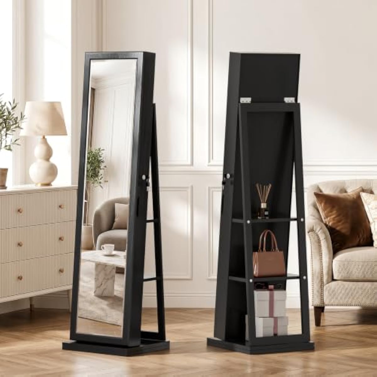 ตู้เก็บเครื่องประดับสีดำหรูหรา - Full Length Mirror Jewelry Armoire บทวิจารณ์และราคา