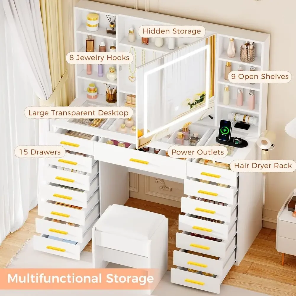 โต๊ะเครื่องแป้งพร้อมกระจกไฟ LE - Dressing Table Vanity With Lighted Mirror บทวิจารณ์และราคา