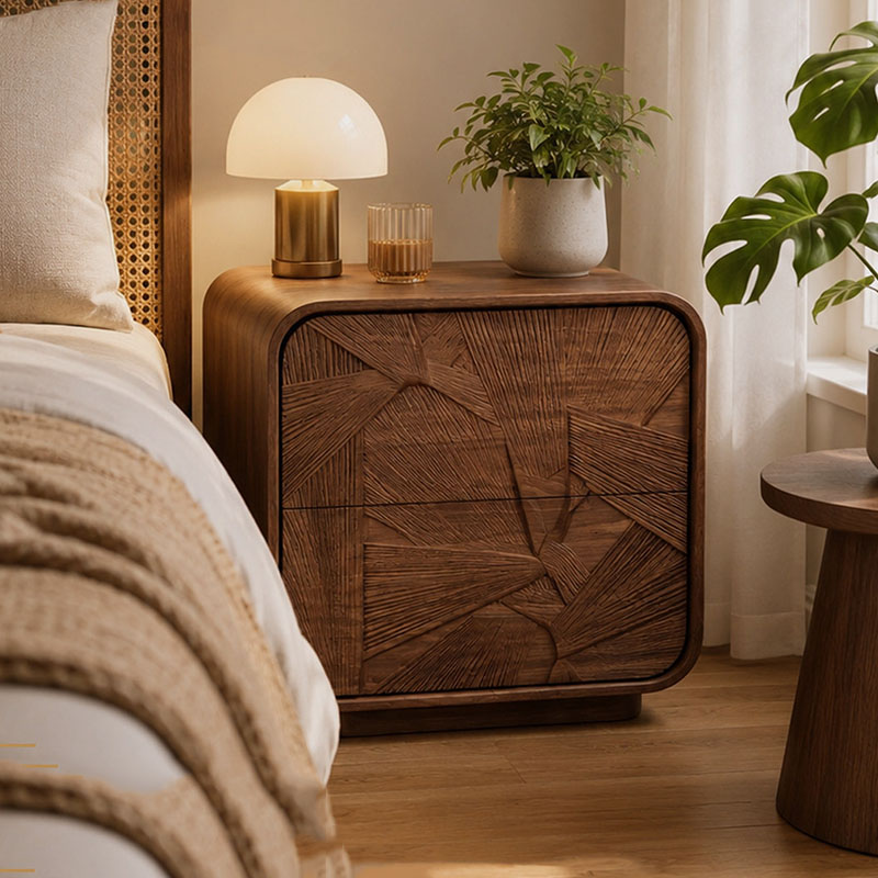 ตู้ลิ้นชักไม้ โต๊ะข้างเตียง ตู - Solid Wood Nightstand 2 Drawers บทวิจารณ์และราคา