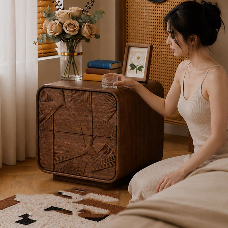 ตู้ลิ้นชักไม้ โต๊ะข้างเตียง ตู - Solid Wood Nightstand 2 Drawers บทวิจารณ์และราคา