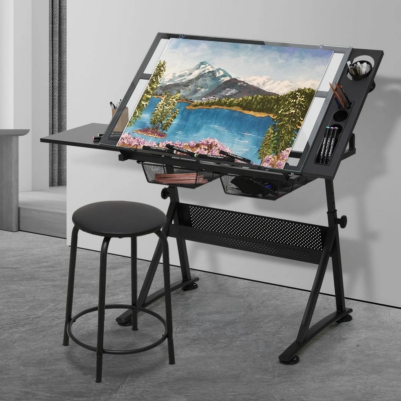 โต๊ะวาดภาพกระจกนิรภัยพร้อมแผงข - Tables บทวิจารณ์และราคา