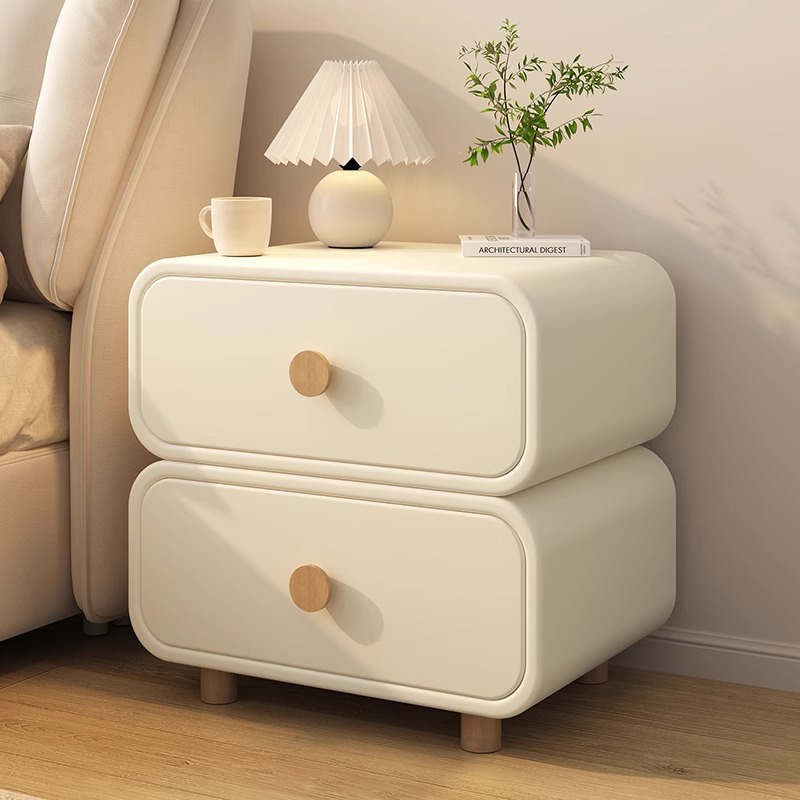 ตู้ข้างเตียงสีครีมสไตล์มินิมอล - Solid Wood Nightstand 2 Drawers บทวิจารณ์และราคา