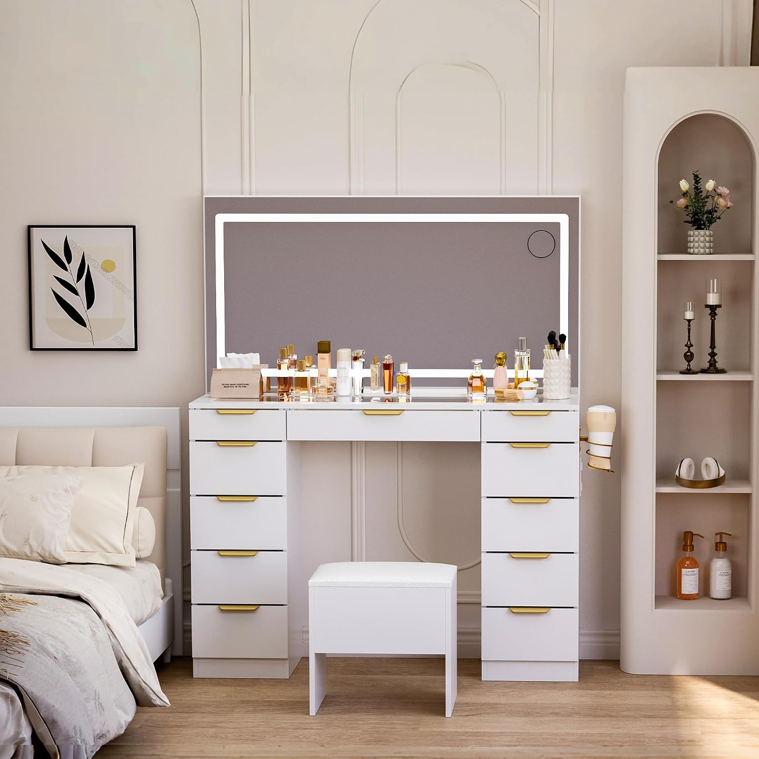 โต๊ะเครื่องแป้งกระจกพร้อมกระจก - Dressing Table Vanity With Lighted Mirror บทวิจารณ์และราคา