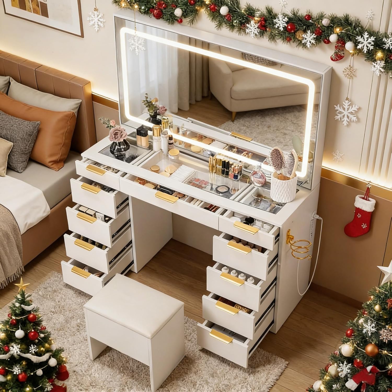 โต๊ะเครื่องแป้งกระจกพร้อมกระจก - Dressing Table Vanity With Lighted Mirror บทวิจารณ์และราคา