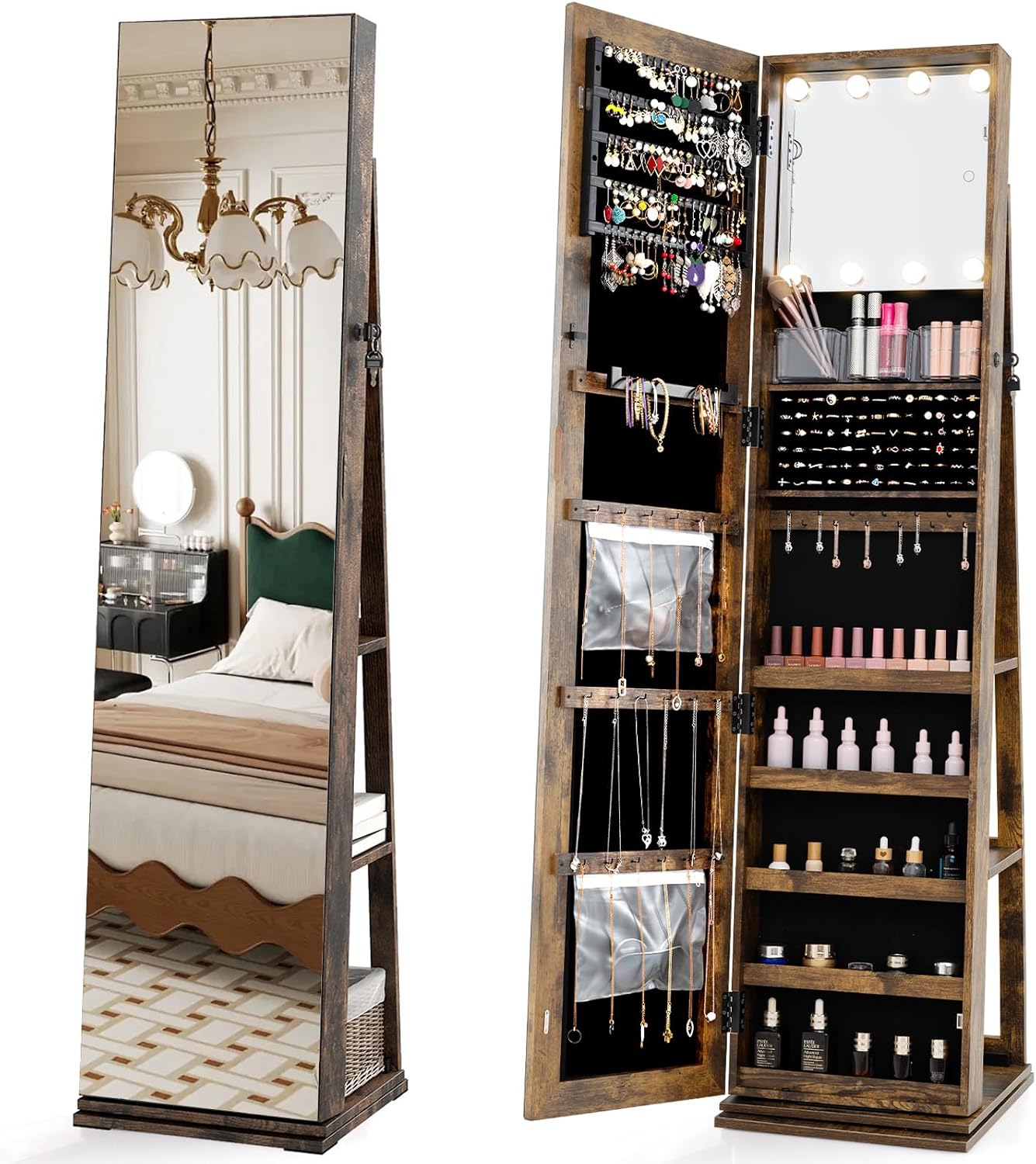 ตู้เก็บเครื่องประดับแบบหมุนได้ - Full Length Mirror Jewelry Armoire บทวิจารณ์และราคา