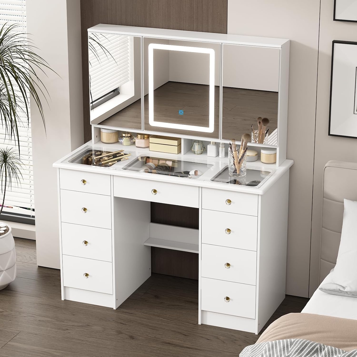 โต๊ะเครื่องแป้งพร้อมกระจกและไฟ - Dressing Table Vanity With Lighted Mirror บทวิจารณ์และราคา