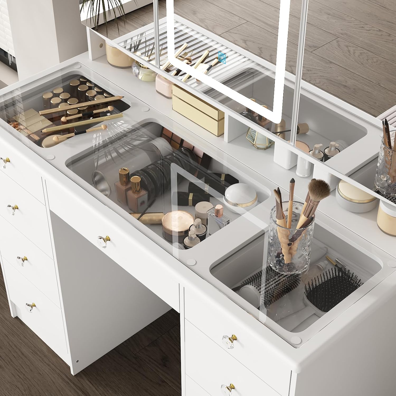โต๊ะเครื่องแป้งพร้อมกระจกและไฟ - Dressing Table Vanity With Lighted Mirror บทวิจารณ์และราคา