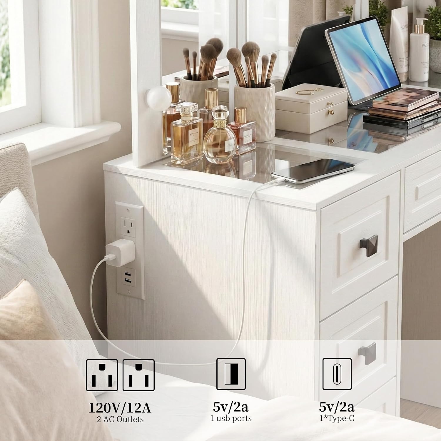 โต๊ะเครื่องแป้งพร้อมไฟ, กระจกส - Dressing Table Vanity With Lighted Mirror บทวิจารณ์และราคา