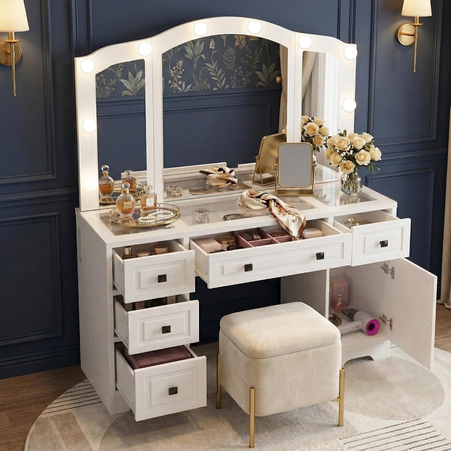 โต๊ะเครื่องแป้งพร้อมไฟ, กระจกส - Dressing Table Vanity With Lighted Mirror บทวิจารณ์และราคา