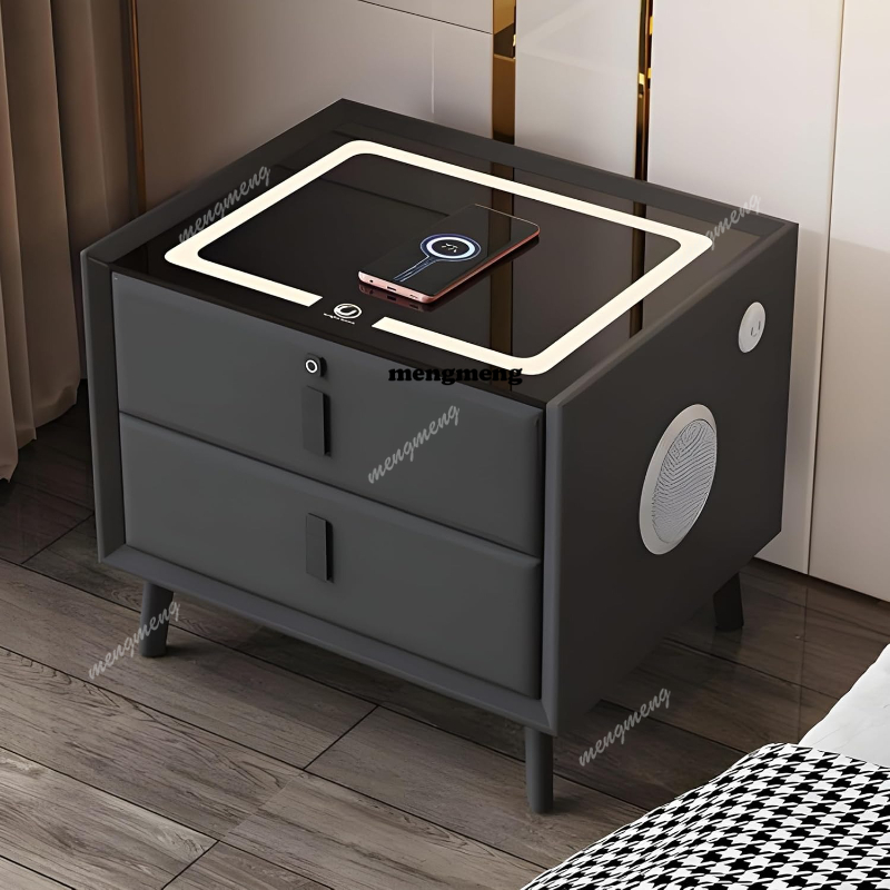 โต๊ะข้างเตียงไม้แท้พร้อมที่ชาร - Solid Wood Nightstand 2 Drawers บทวิจารณ์และราคา