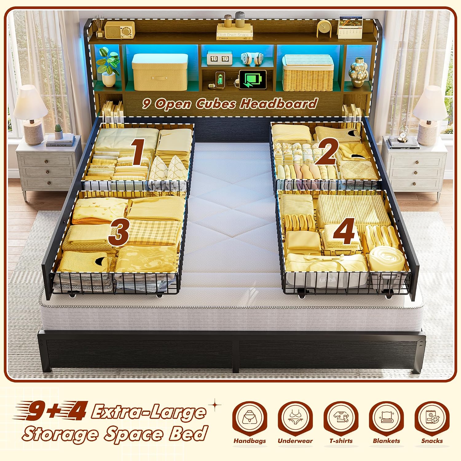 โครงเตียงขนาดคิงไซส์พร้อมที่เก - King Size Bed Frame With Storage Drawers บทวิจารณ์และราคา