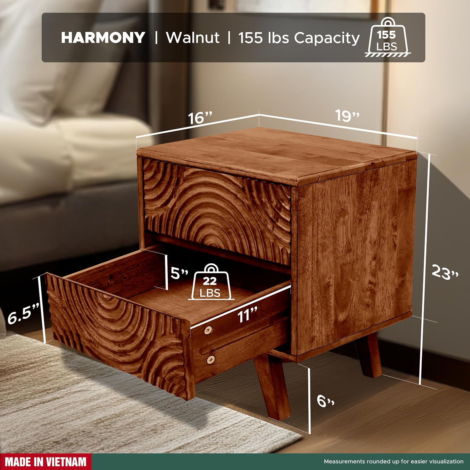 โต๊ะข้างเตียงไม้เนื้อแข็งอะคาเ - Solid Wood Nightstand 2 Drawers บทวิจารณ์และราคา