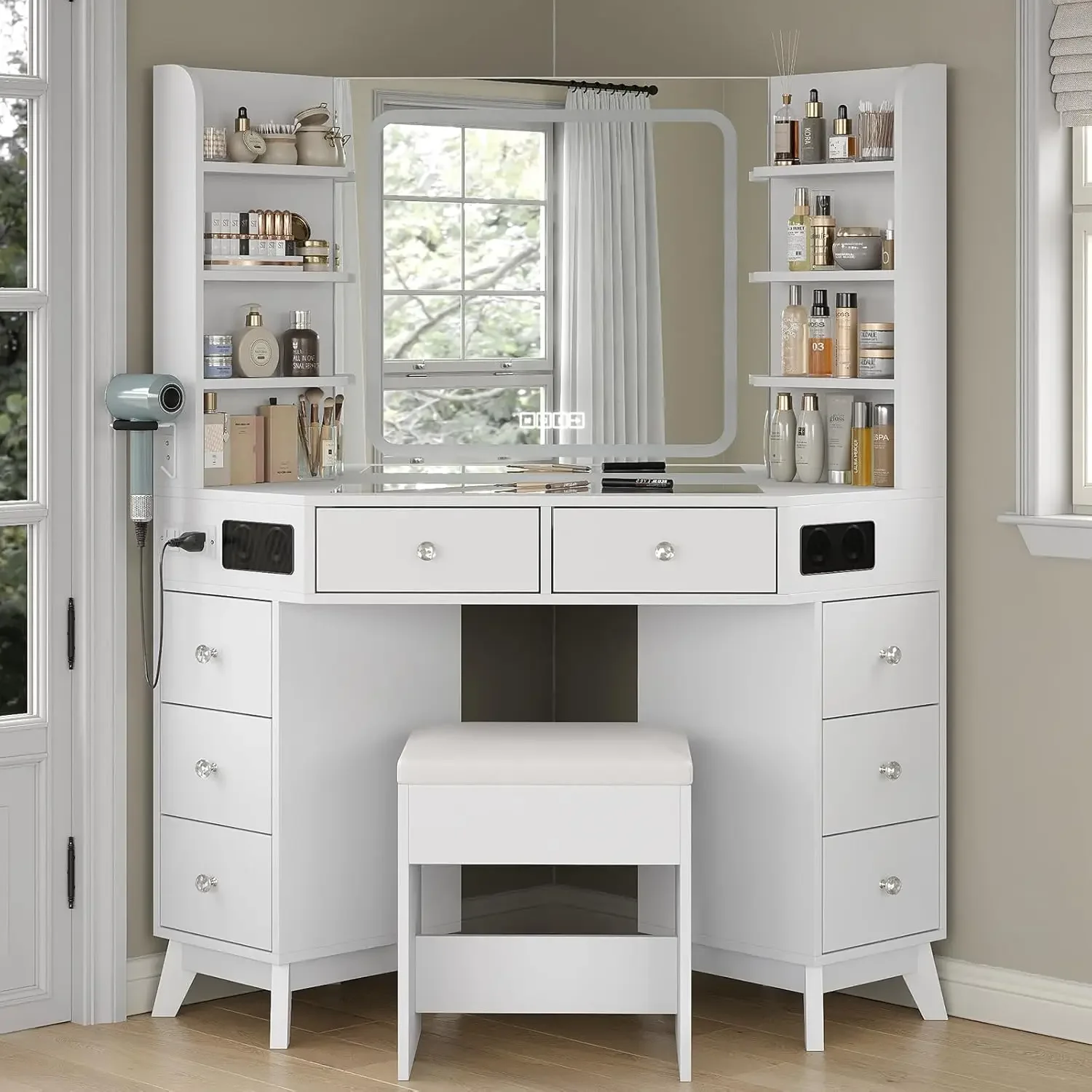 โต๊ะเครื่องแป้งเข้ามุมพร้อมลิ้ - Dressing Table Vanity With Lighted Mirror บทวิจารณ์และราคา