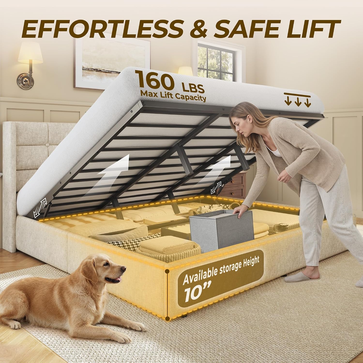 โครงเตียงยกเก็บของขนาดคิงไซส์, - Gas Lift Storage Bed Hydraulic บทวิจารณ์และราคา