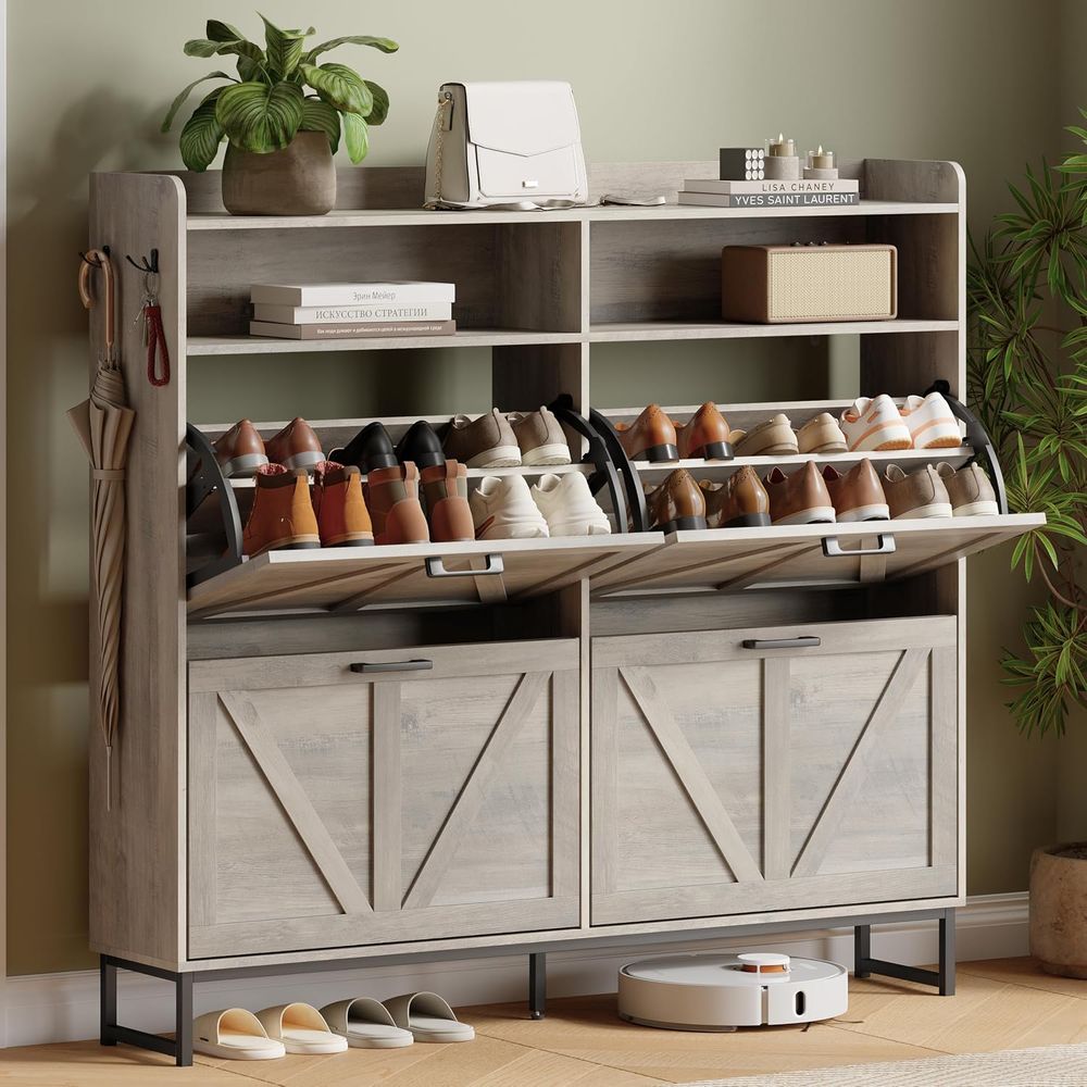 ตู้เก็บรองเท้าพร้อมชั้นวาง 4 ช - Shoe Rack Cabinet Narrow Entryway บทวิจารณ์และราคา